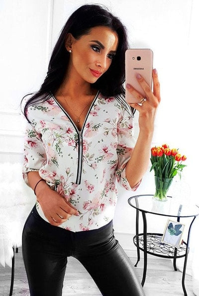 Women Tops Blouses Autumn Elegant Long Sleeve Print