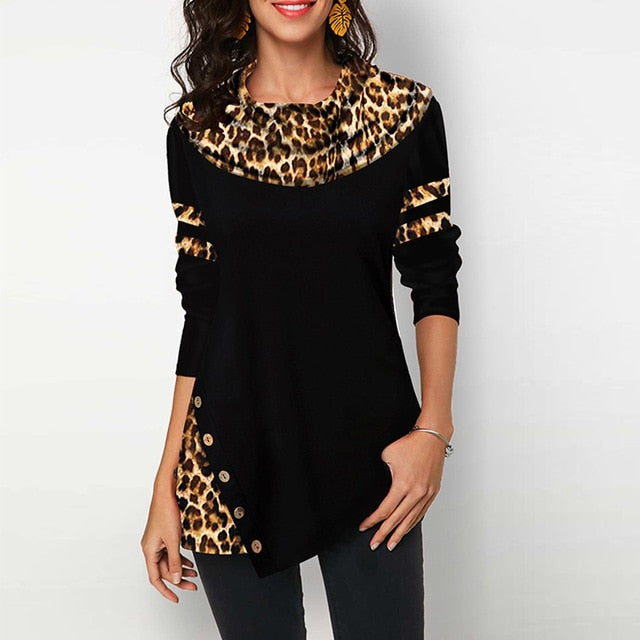 Leopard Print Women's Blouses Shirts Casual Plus Size