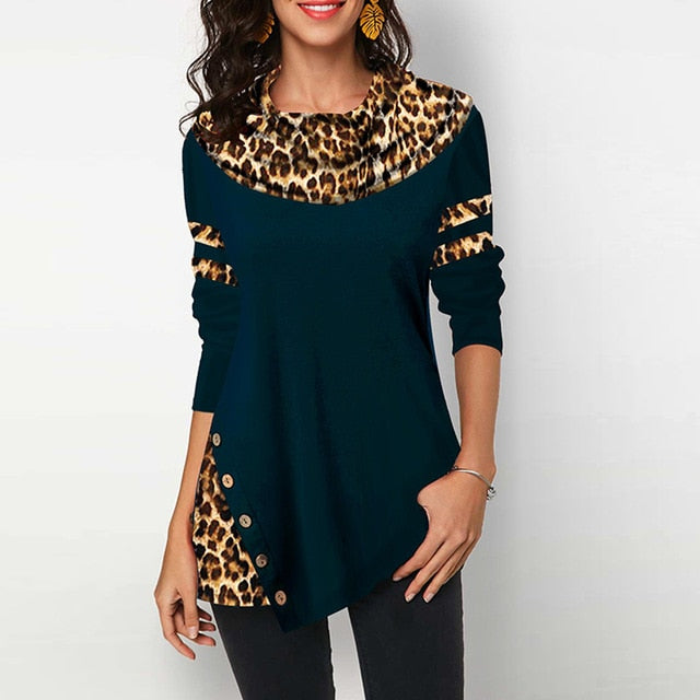 Leopard Print Women's Blouses Shirts Casual Plus Size