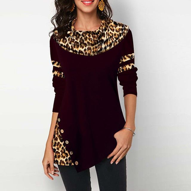 Leopard Print Women's Blouses Shirts Casual Plus Size