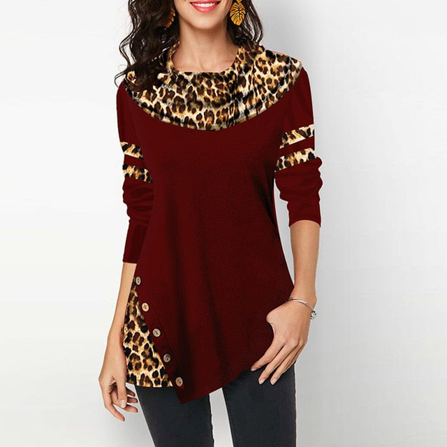 Leopard Print Women's Blouses Shirts Casual Plus Size