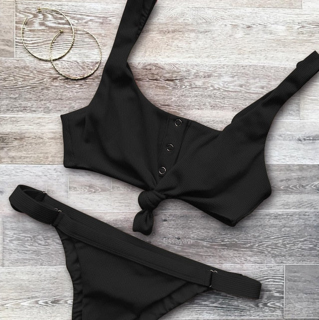 Bowknot Bikini Set Swimsuit Bathing Suit Button Swimwear