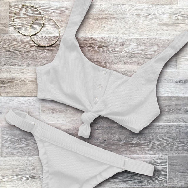 Bowknot Bikini Set Swimsuit Bathing Suit Button Swimwear