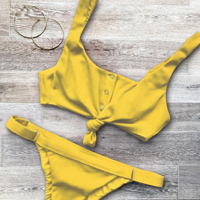 Bowknot Bikini Set Swimsuit Bathing Suit Button Swimwear