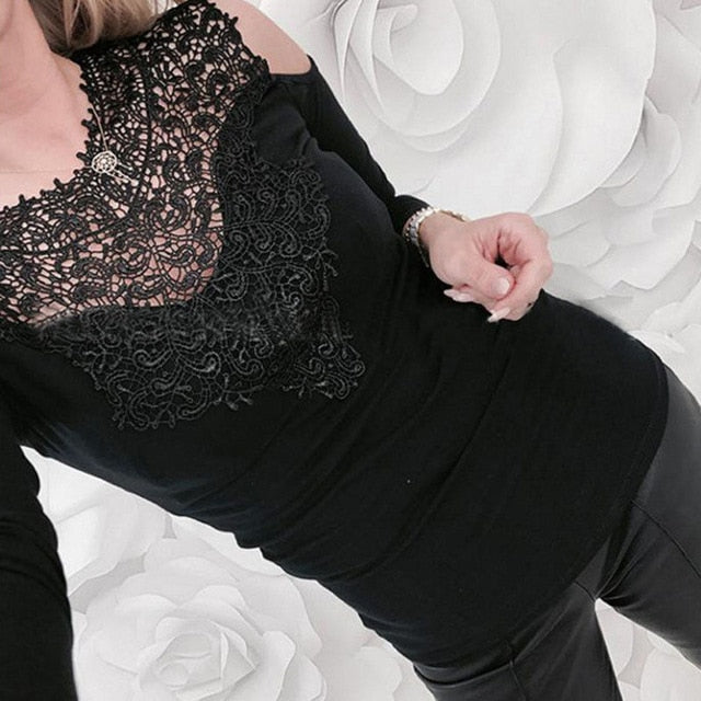 Women Off Shoulder Shirt Sexy Lace Shirt