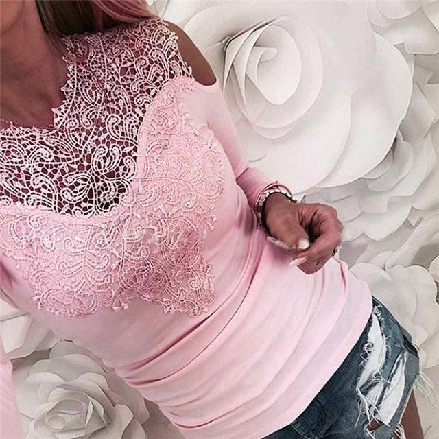 Women Off Shoulder Shirt Sexy Lace Shirt