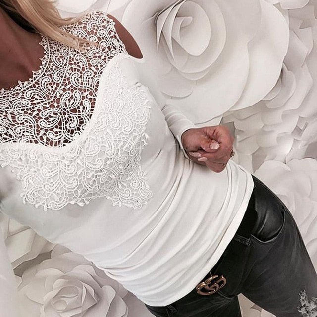 Women Off Shoulder Shirt Sexy Lace Shirt