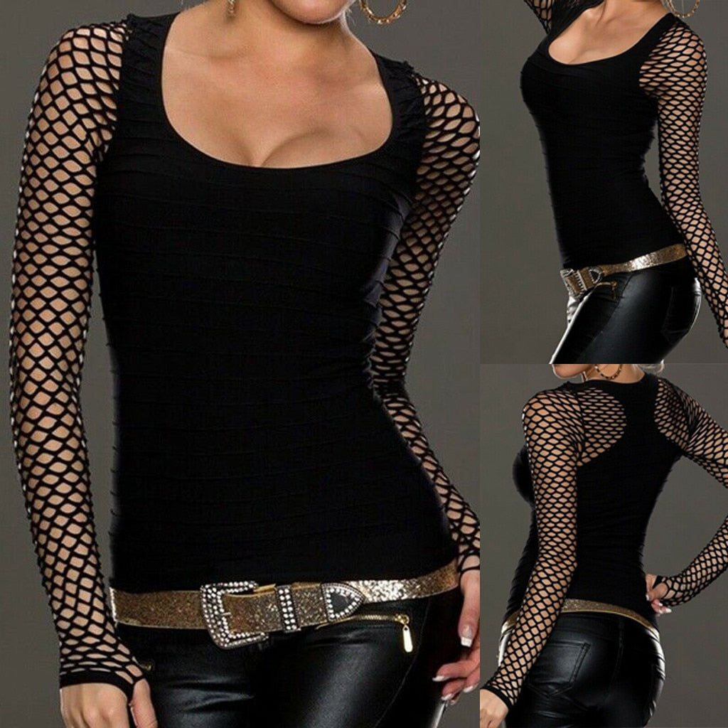 Top Women Slim Low Cut Long Sleeve Blouse