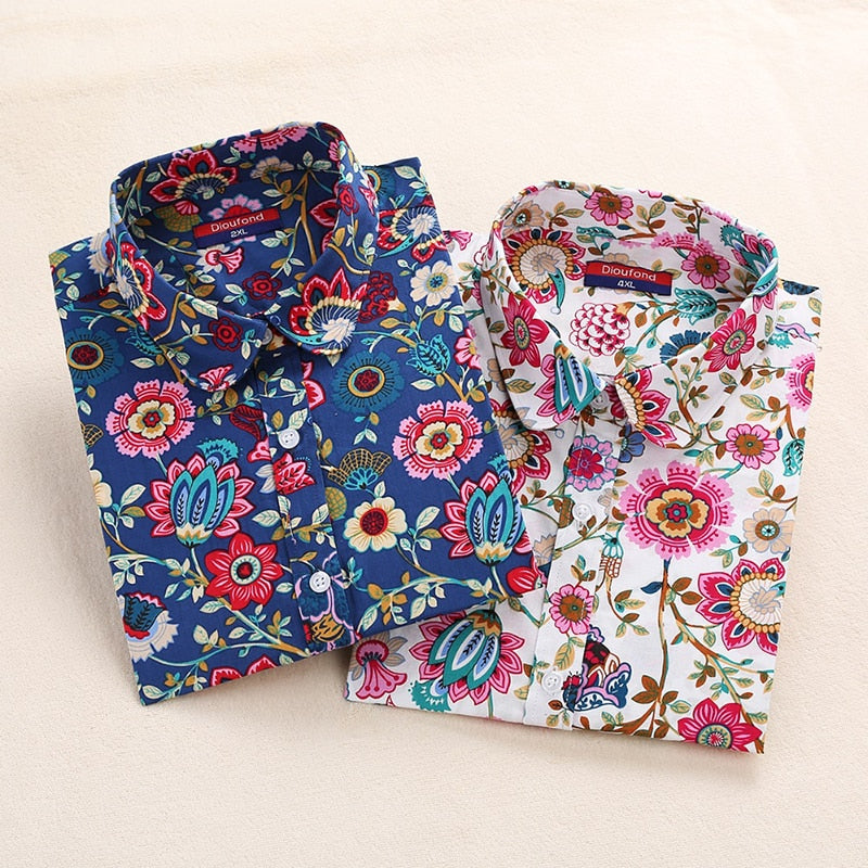 Women Blouses Long Sleeve Shirt Cotton
