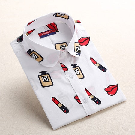 Women Blouses Long Sleeve Shirt Cotton