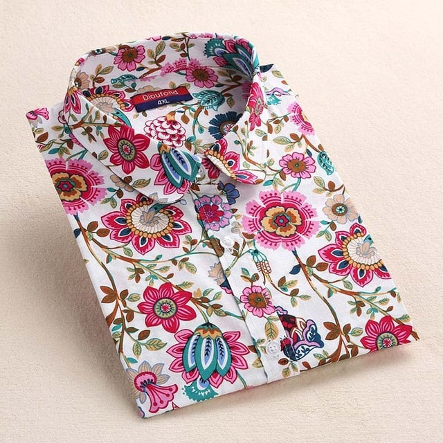 Women Blouses Long Sleeve Shirt Cotton
