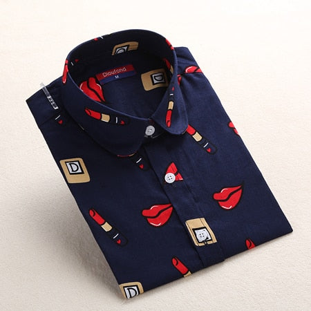 Women Blouses Long Sleeve Shirt Cotton