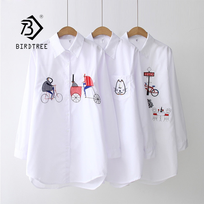 Long Sleeve Cotton Blouse Embroidery