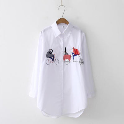 Long Sleeve Cotton Blouse Embroidery