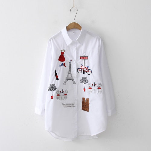 Long Sleeve Cotton Blouse Embroidery