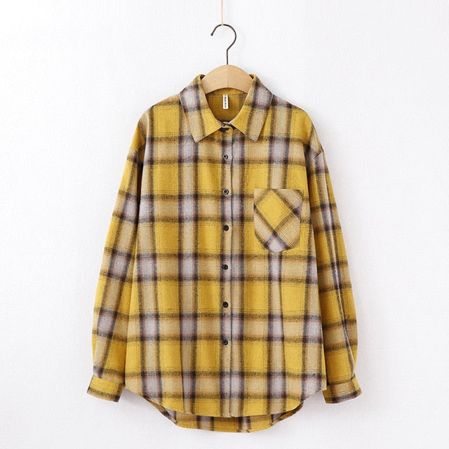 Tangada  fashion women chic oversized plaid blouse