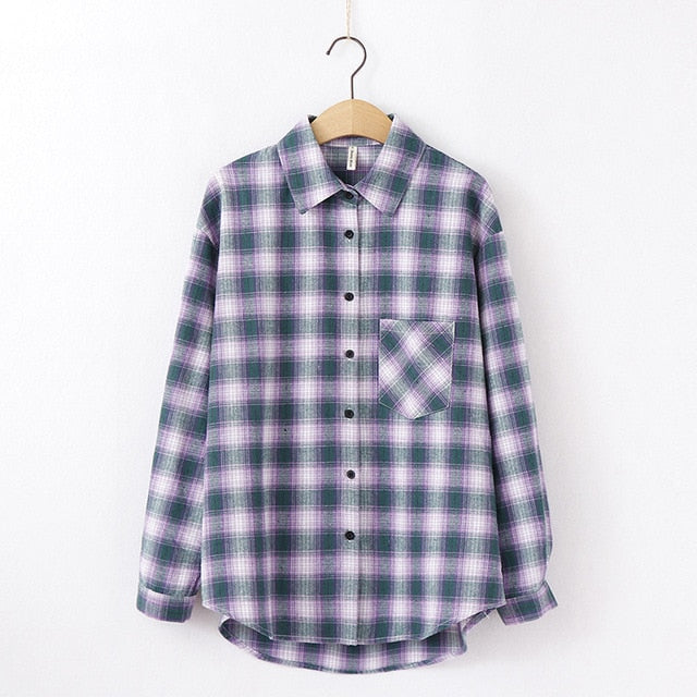 Tangada  fashion women chic oversized plaid blouse