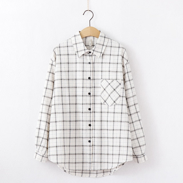 Tangada  fashion women chic oversized plaid blouse