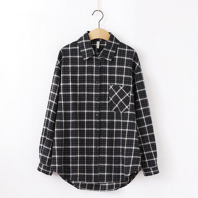 Tangada  fashion women chic oversized plaid blouse