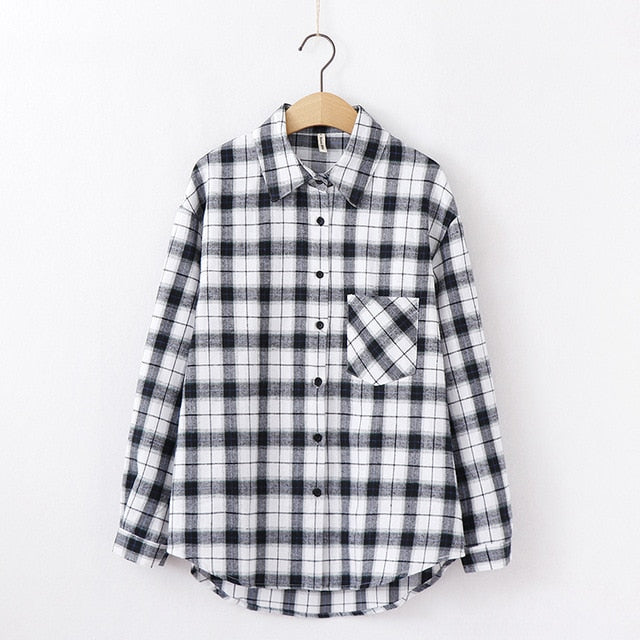 Tangada  fashion women chic oversized plaid blouse