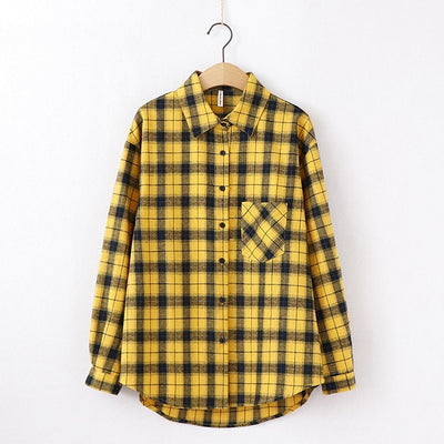 Tangada  fashion women chic oversized plaid blouse