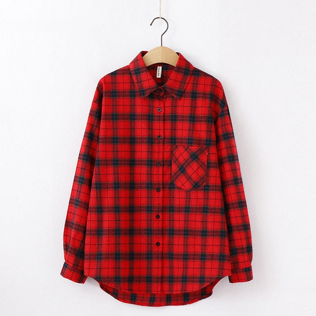 Tangada  fashion women chic oversized plaid blouse