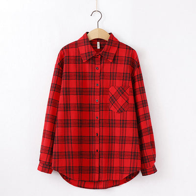Tangada  fashion women chic oversized plaid blouse