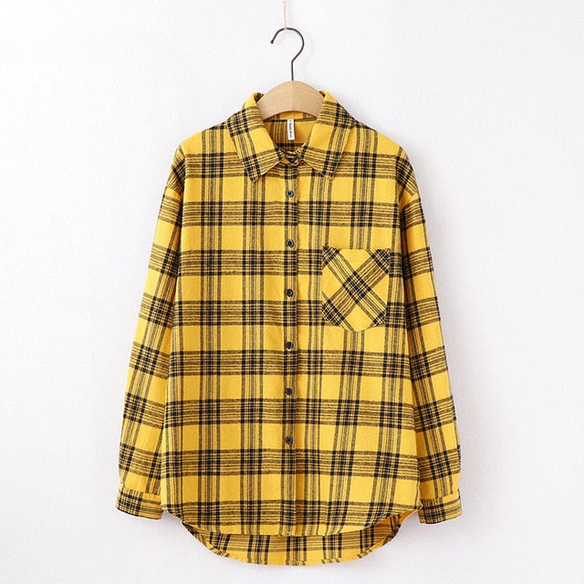 Tangada  fashion women chic oversized plaid blouse