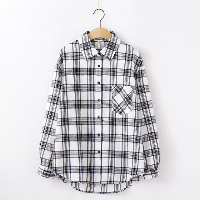 Tangada  fashion women chic oversized plaid blouse