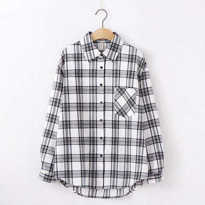 Tangada  fashion women chic oversized plaid blouse