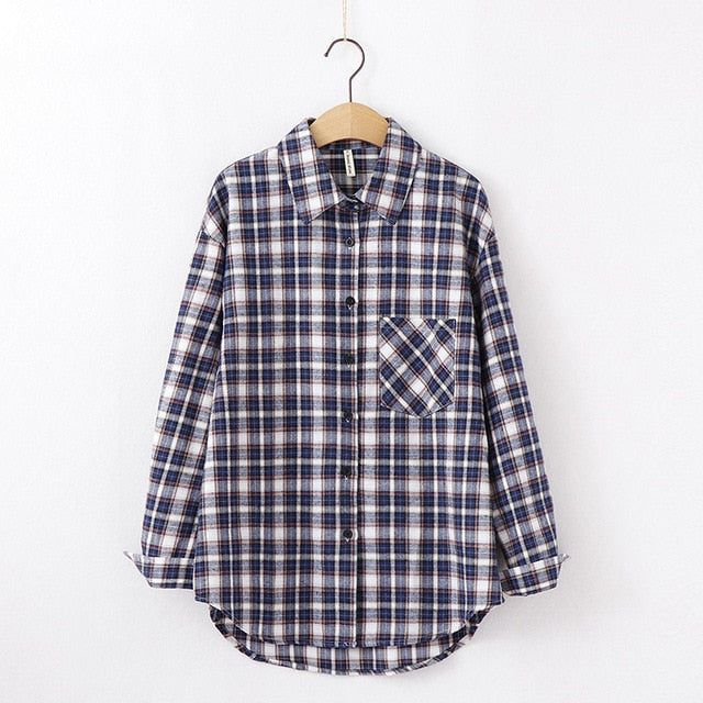 Tangada  fashion women chic oversized plaid blouse