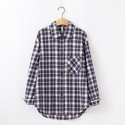 Tangada  fashion women chic oversized plaid blouse