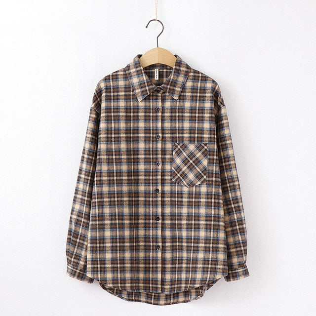 Tangada  fashion women chic oversized plaid blouse
