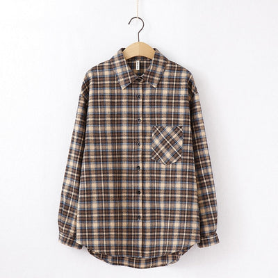 Tangada  fashion women chic oversized plaid blouse