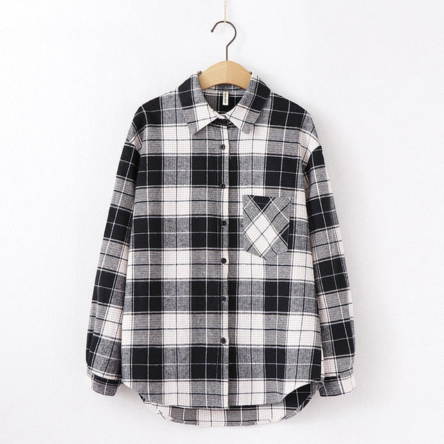 Tangada  fashion women chic oversized plaid blouse