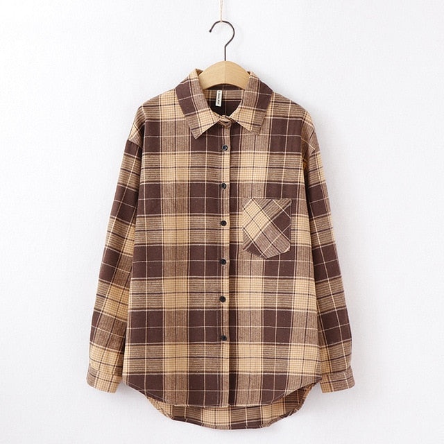 Tangada  fashion women chic oversized plaid blouse