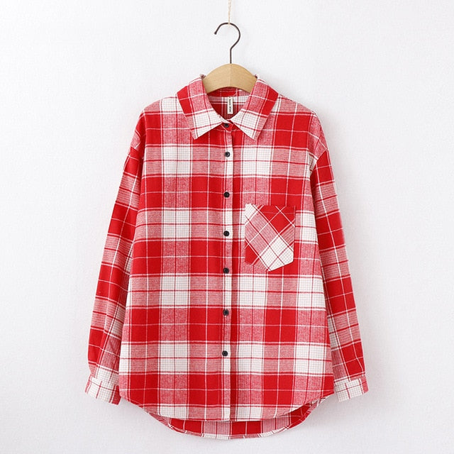 Tangada  fashion women chic oversized plaid blouse