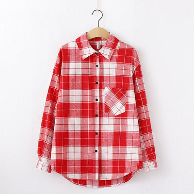 Tangada  fashion women chic oversized plaid blouse