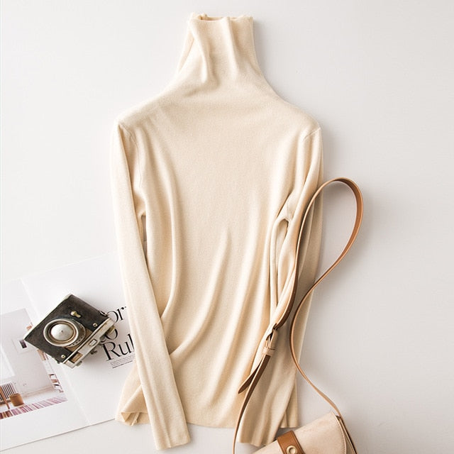Tangada winter fashion women solid turtleneck sweater female long sleeve