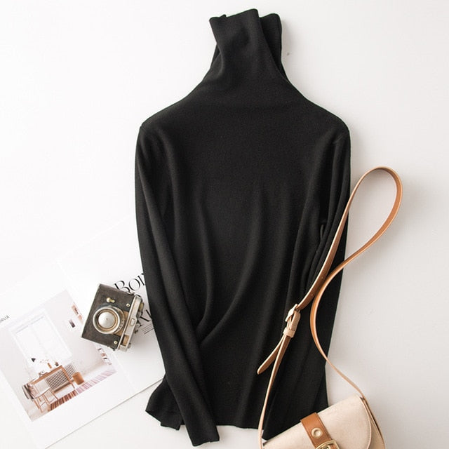 Tangada winter fashion women solid turtleneck sweater female long sleeve