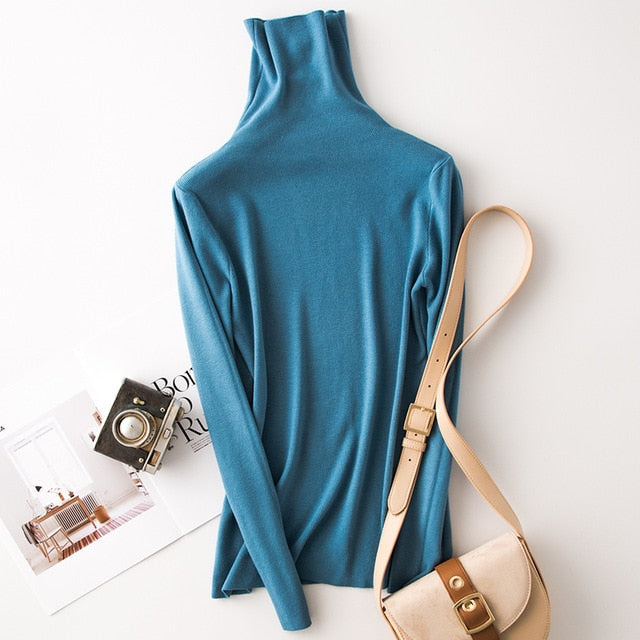 Tangada winter fashion women solid turtleneck sweater female long sleeve