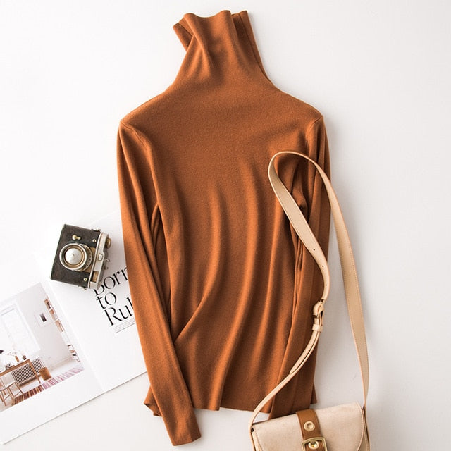 Tangada winter fashion women solid turtleneck sweater female long sleeve