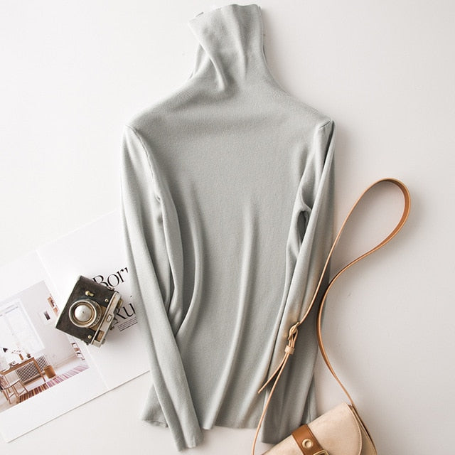 Tangada winter fashion women solid turtleneck sweater female long sleeve