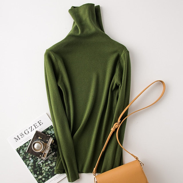 Tangada winter fashion women solid turtleneck sweater female long sleeve