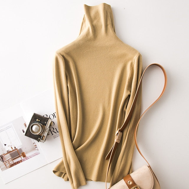 Tangada winter fashion women solid turtleneck sweater female long sleeve