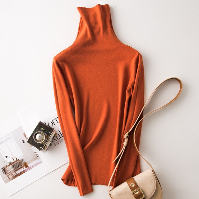 Tangada winter fashion women solid turtleneck sweater female long sleeve