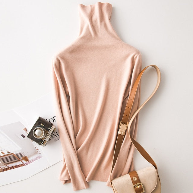 Tangada winter fashion women solid turtleneck sweater female long sleeve
