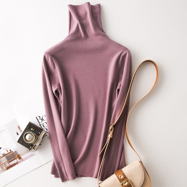 Tangada winter fashion women solid turtleneck sweater female long sleeve