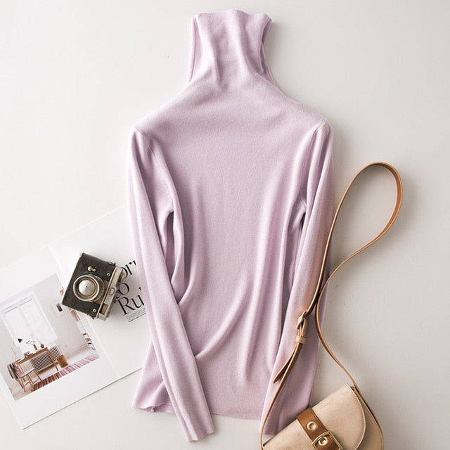 Tangada winter fashion women solid turtleneck sweater female long sleeve