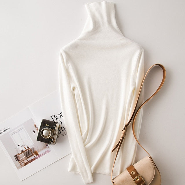 Tangada winter fashion women solid turtleneck sweater female long sleeve